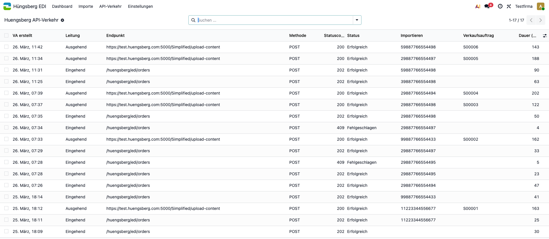 API Log Übersicht